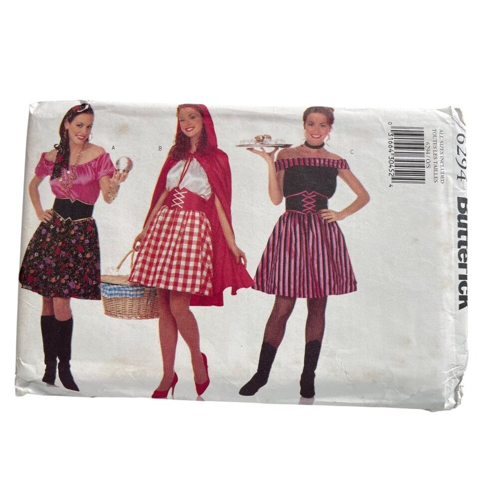 Butterick 6294 Costume Sewing Pattern One Size Riding Hood Gypsy Waitress UNCUT